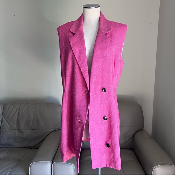 NEW R.G. Kane Harlow Jacket Dress Tuxedo FLAX Linen Cotton Sz L Fuchsia Pink - Picture 15 of 17